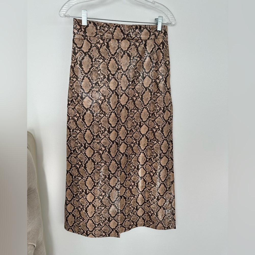 Zara Pleather leopard print midi skirt